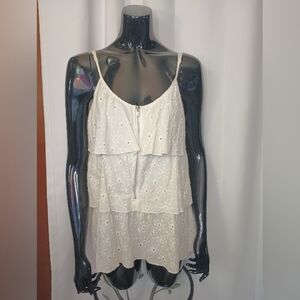 Olsenboye Y2K Ruffle Tank Top Womens XL Eyelet Cream Cottagecore Beach